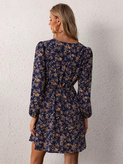 Autumn Years Floral Swiss Dot Ruched Dress