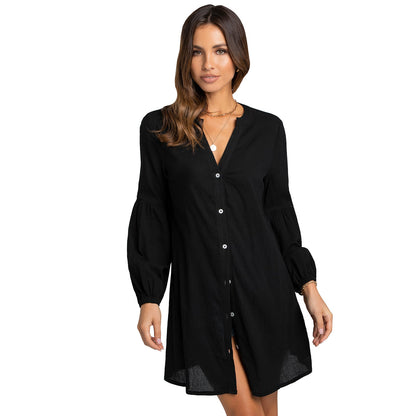 Noland Button Down Cover-Up Dress - Black