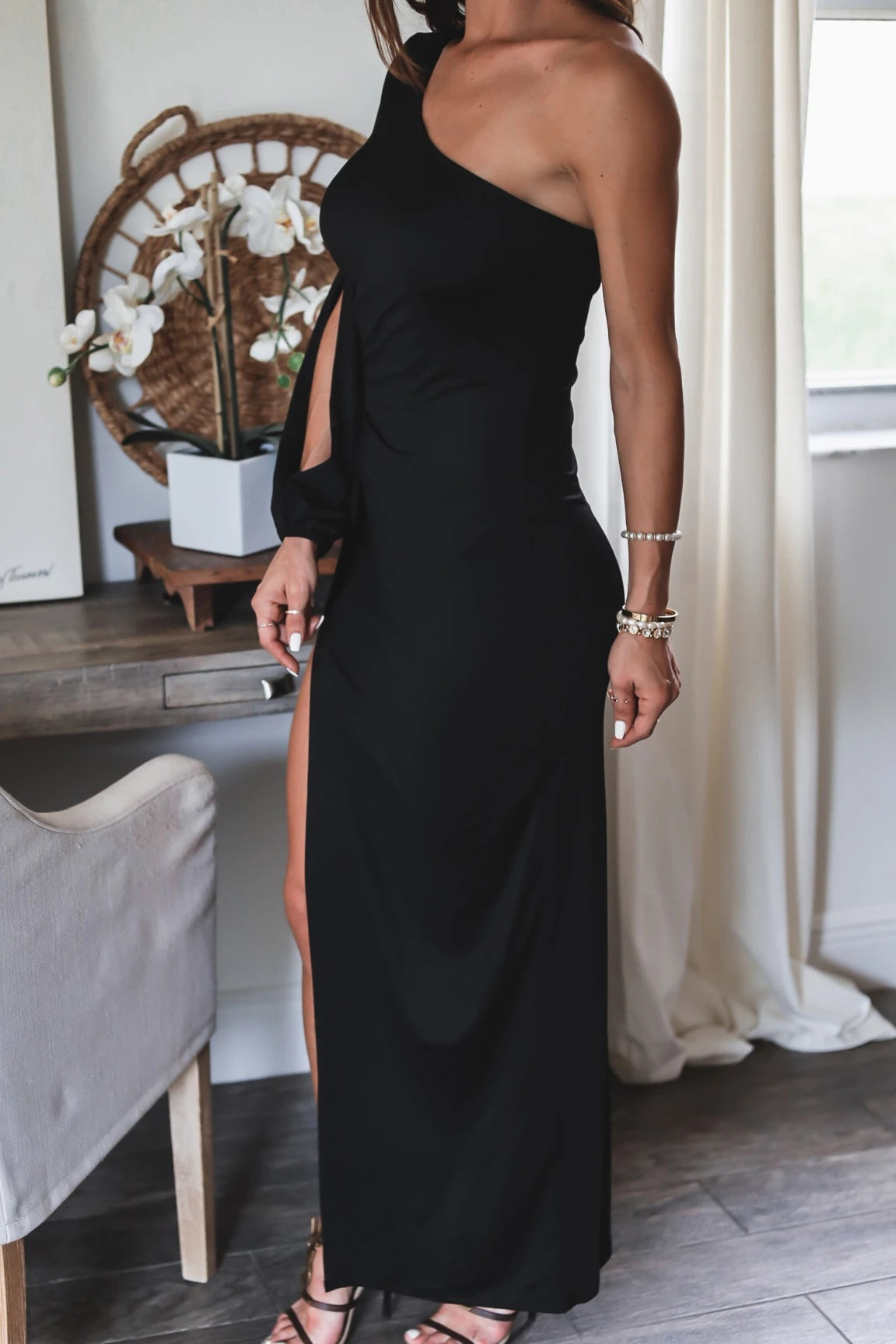 From The Source One Shoulder Maxi Dress - Black