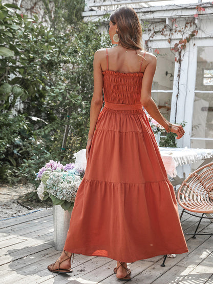 Free Falling Strapless Tiered Maxi Dress - Papaya