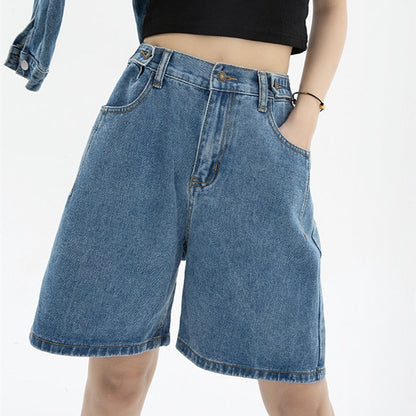 KittenAlarm - Women's Short Summer High Waist Jeans Baggy Straight Five Points Trousers Streetwear Vintage Mom Denim Wide Leg Short Pants