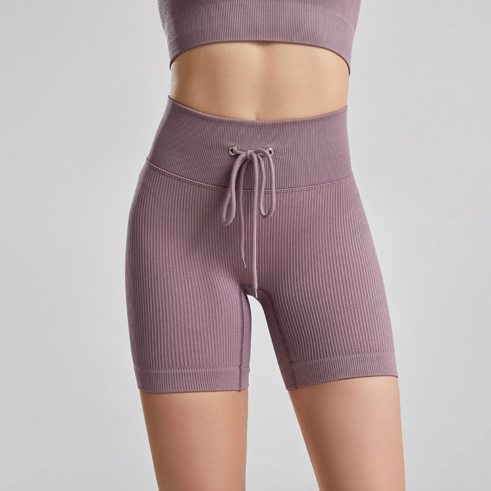 KittenAlarm - Mojoyce Ribbed Yoga Pants Women Seamless Push Up Sport Leggings Fitness Pants Tights Gym Workout Drawstring Scrunch  Legging