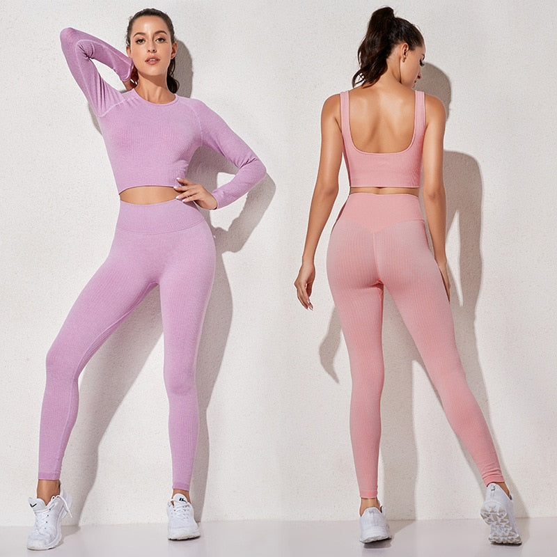 KittenAlarm - Mojoyce Solid Ribbed Yoga Pants Leggings Women Seamless Sport Leggings Gym Clothing Fitness High Waist Push Up Workout Tights Pants