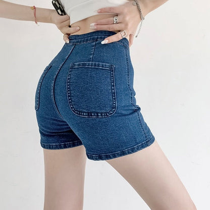 KittenAlarm - Women Shorts Sexy Jeans Peach 2024 Summer New Mini Elegant Lady Skinny Denim Shorts Female Casual Cycling Short Harajuku