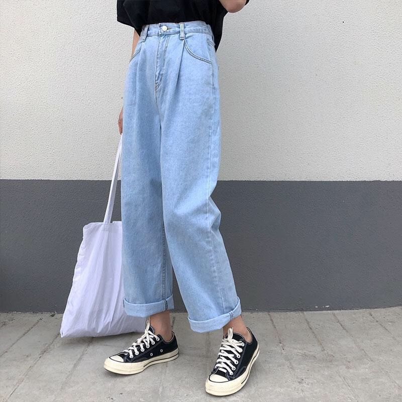 KittenAlarm - Korean Loose Daisy Jeans Women Fashion New High Waist Straight Denim Pants Maxi Wide-leg Cropped Trousers Female S-5XL