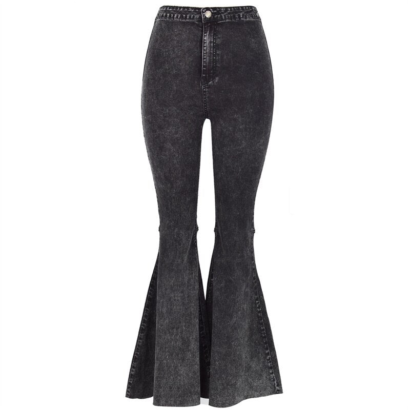 KittenAlarm - High Quality Women retro high waist jeans spring autumn stretch wash thin wide leg pants flared denim trousers female J034