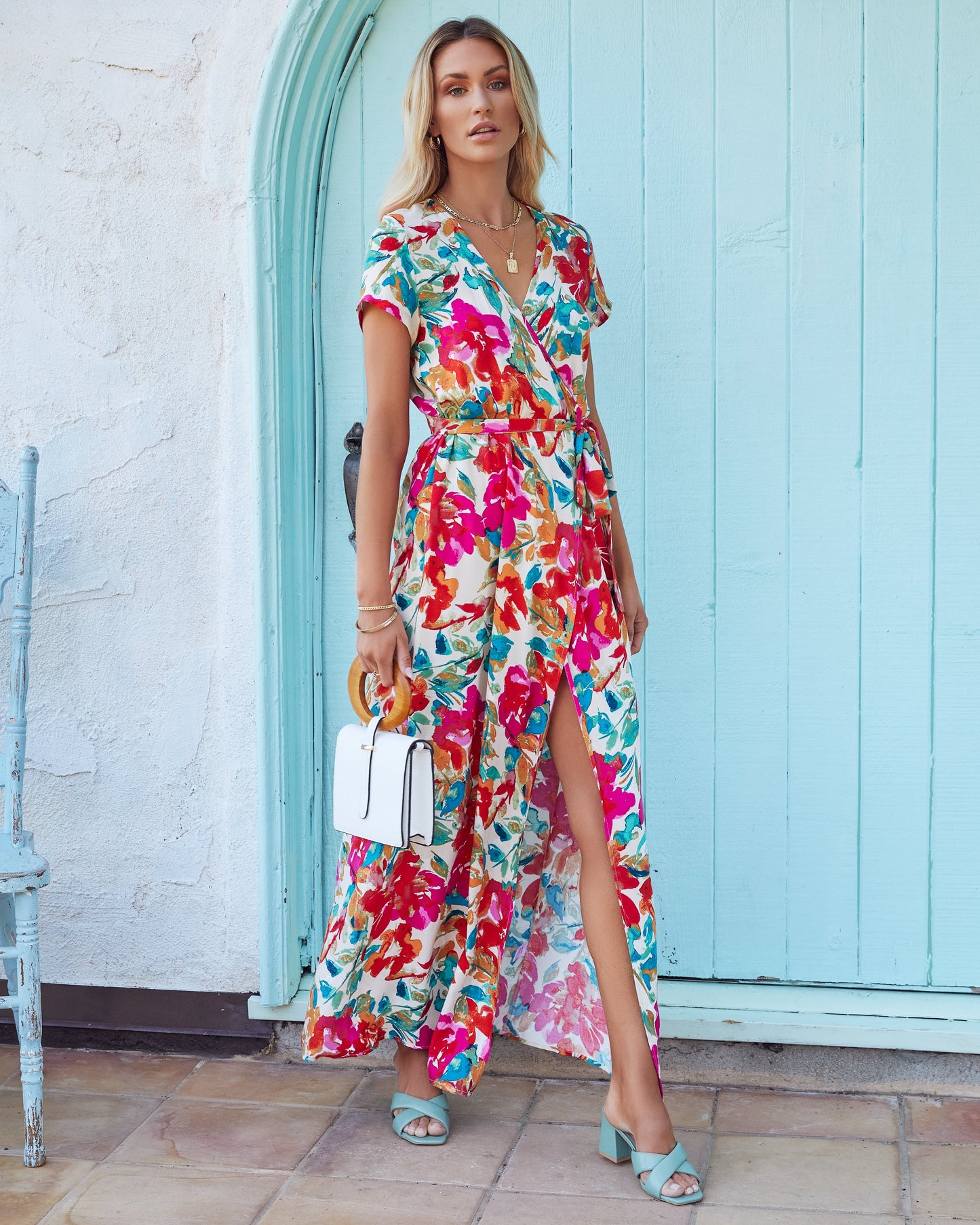 What In Carnation Bardot Wrap Maxi Dress