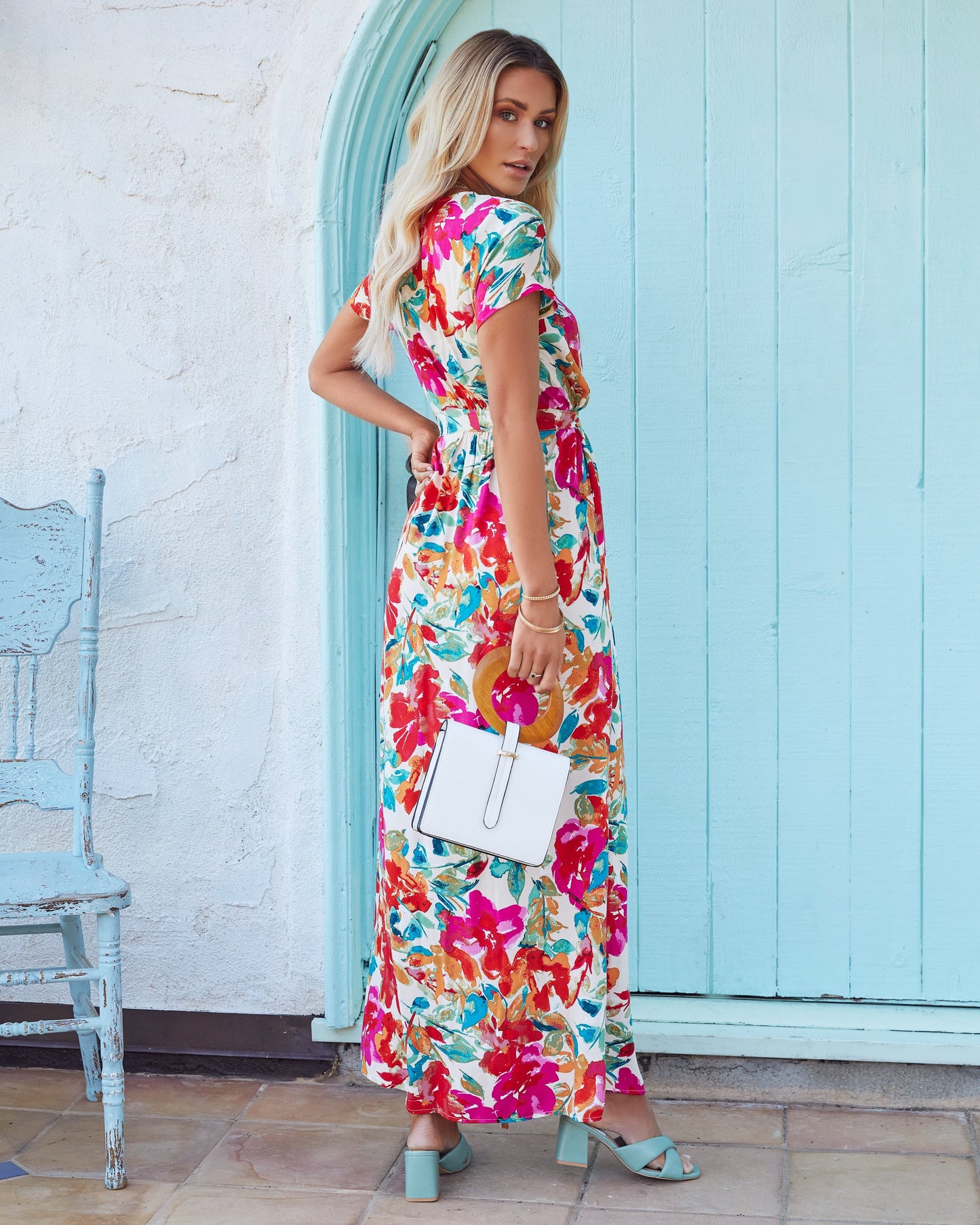 What In Carnation Bardot Wrap Maxi Dress