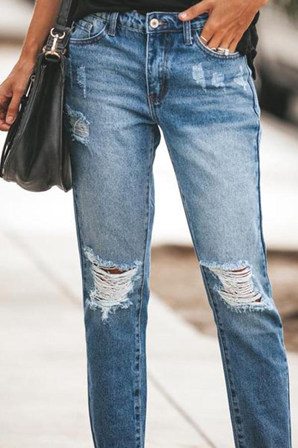 KittenAlarm -  Ripped Slim Fit Washed Jeans