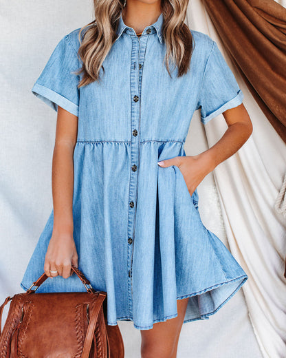 You And Paradise Pocketed Button Down Denim Dress