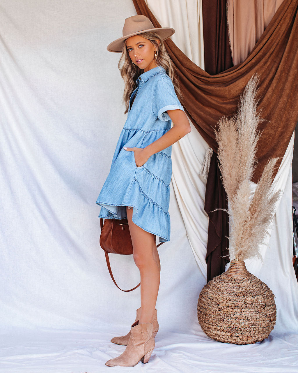 You And Paradise Pocketed Button Down Denim Dress