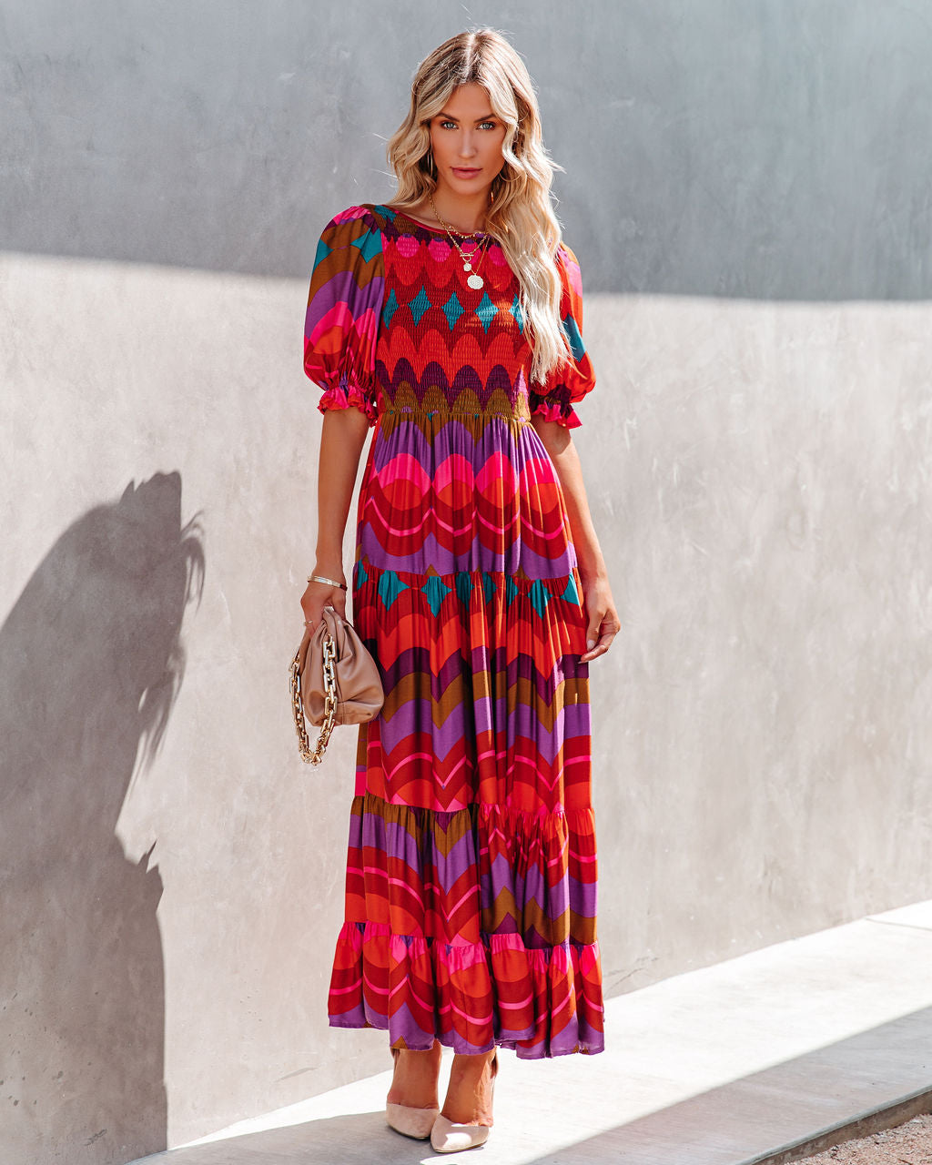 Fiesta Smocked Puff Sleeve Maxi Dress