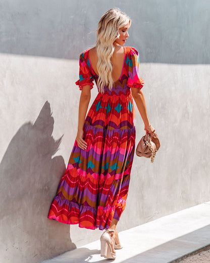 Fiesta Smocked Puff Sleeve Maxi Dress