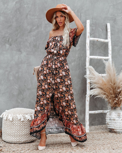 Liam Floral Off The Shoulder High Low Maxi Dress