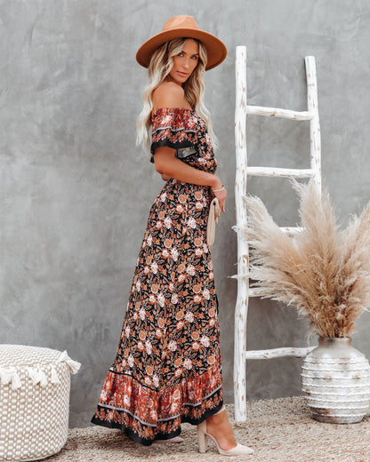 Liam Floral Off The Shoulder High Low Maxi Dress