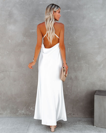 Love Letter Satin Cowl Neck Maxi Dress - Ivory