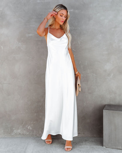 Love Letter Satin Cowl Neck Maxi Dress - Ivory