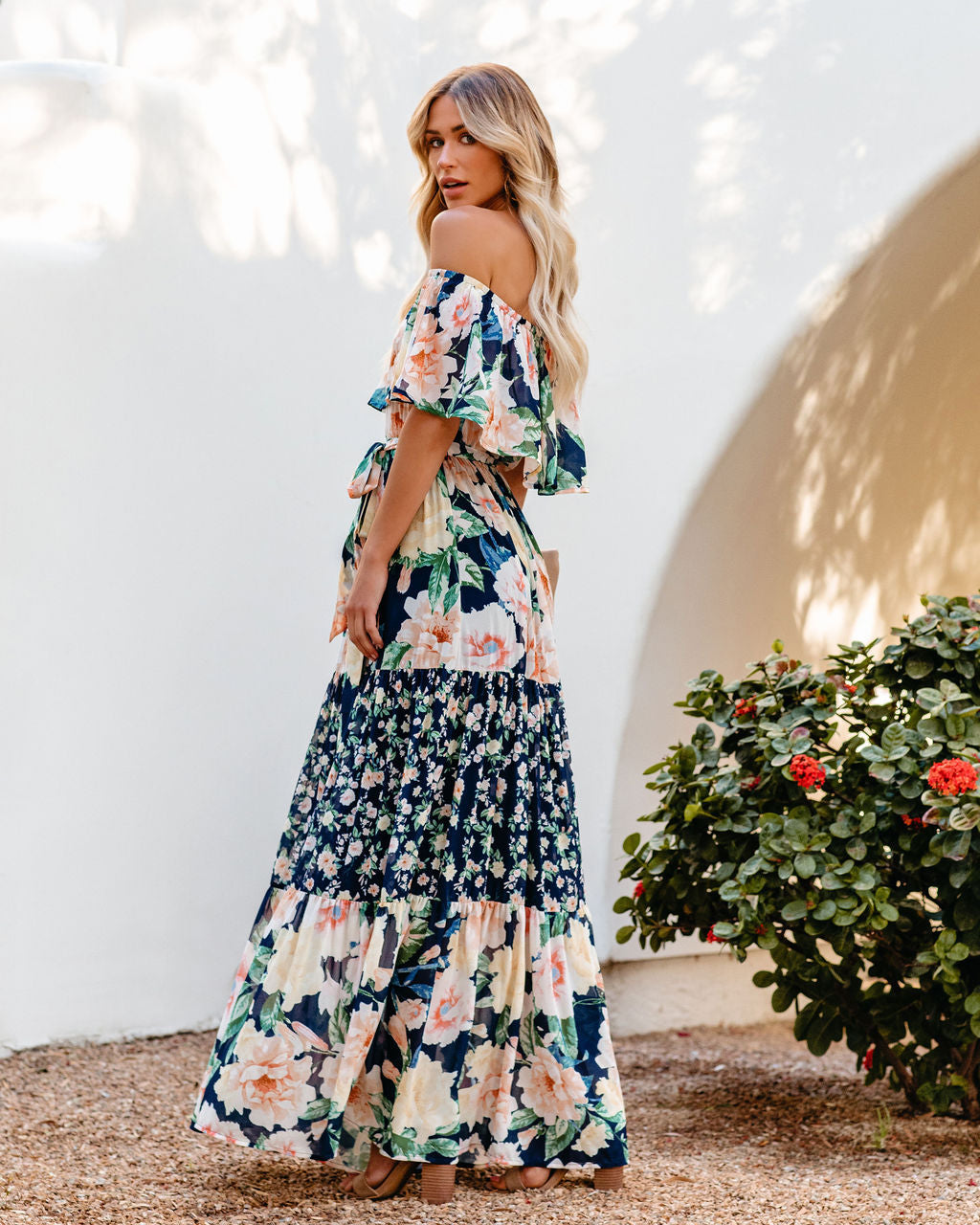 Petal Power Floral Off The Shoulder Maxi Dress - Navy