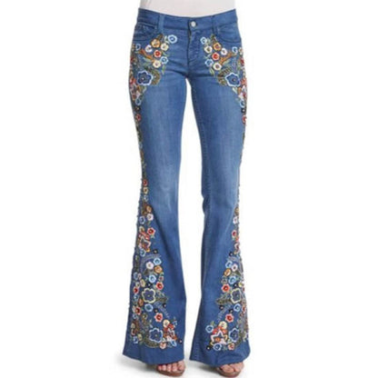 KittenAlarm - Trends Hot Sale Women Embroidered Bell Bottoms Skinny Jeans Floral Flared Jeans Ladies Spring Casual Denim Pants XS-4XL