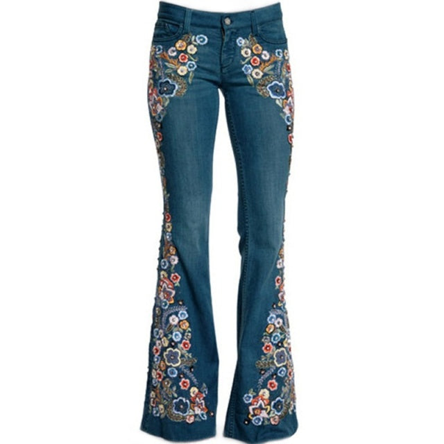 KittenAlarm - Trends Hot Sale Women Embroidered Bell Bottoms Skinny Jeans Floral Flared Jeans Ladies Spring Casual Denim Pants XS-4XL