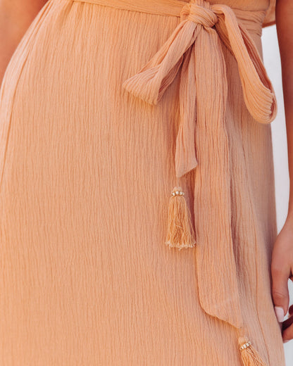 Rosemont Cotton Linen Strapless High Low Maxi Dress - Peach