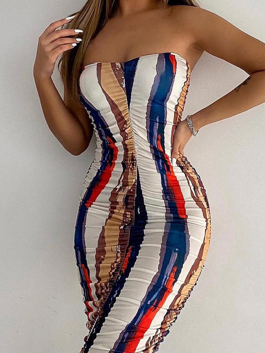 Tube Top Slim Multicolor Printed Tight Dress ins