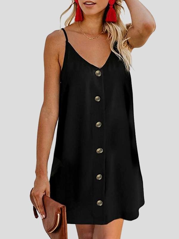 V-neck Single-breasted Sleeveless Suspender Dress Ins Street