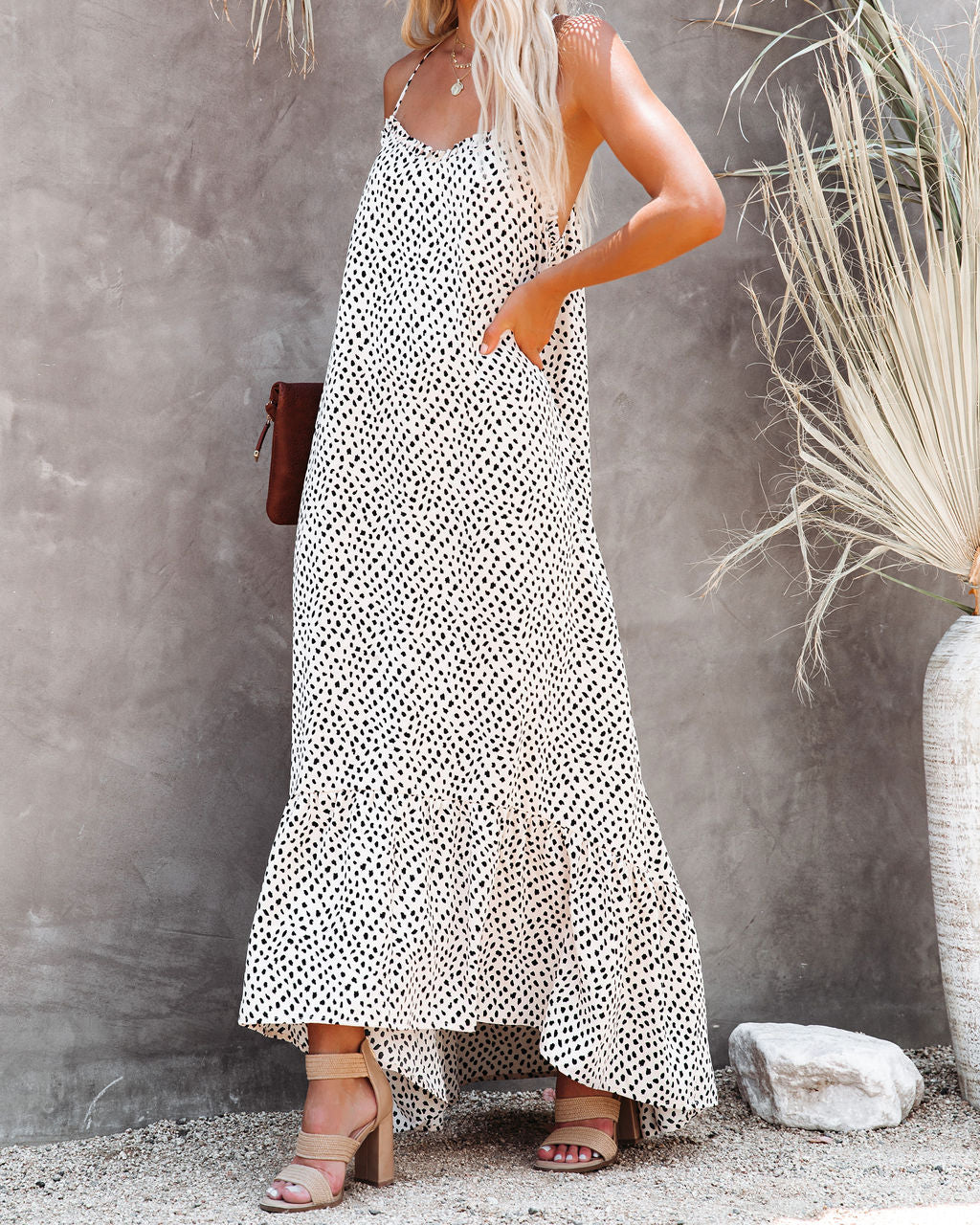 Walk On By Printed High Low Ruffle Maxi Dress