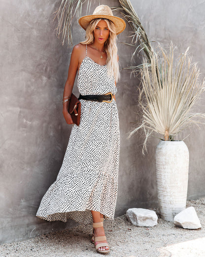 Walk On By Printed High Low Ruffle Maxi Dress