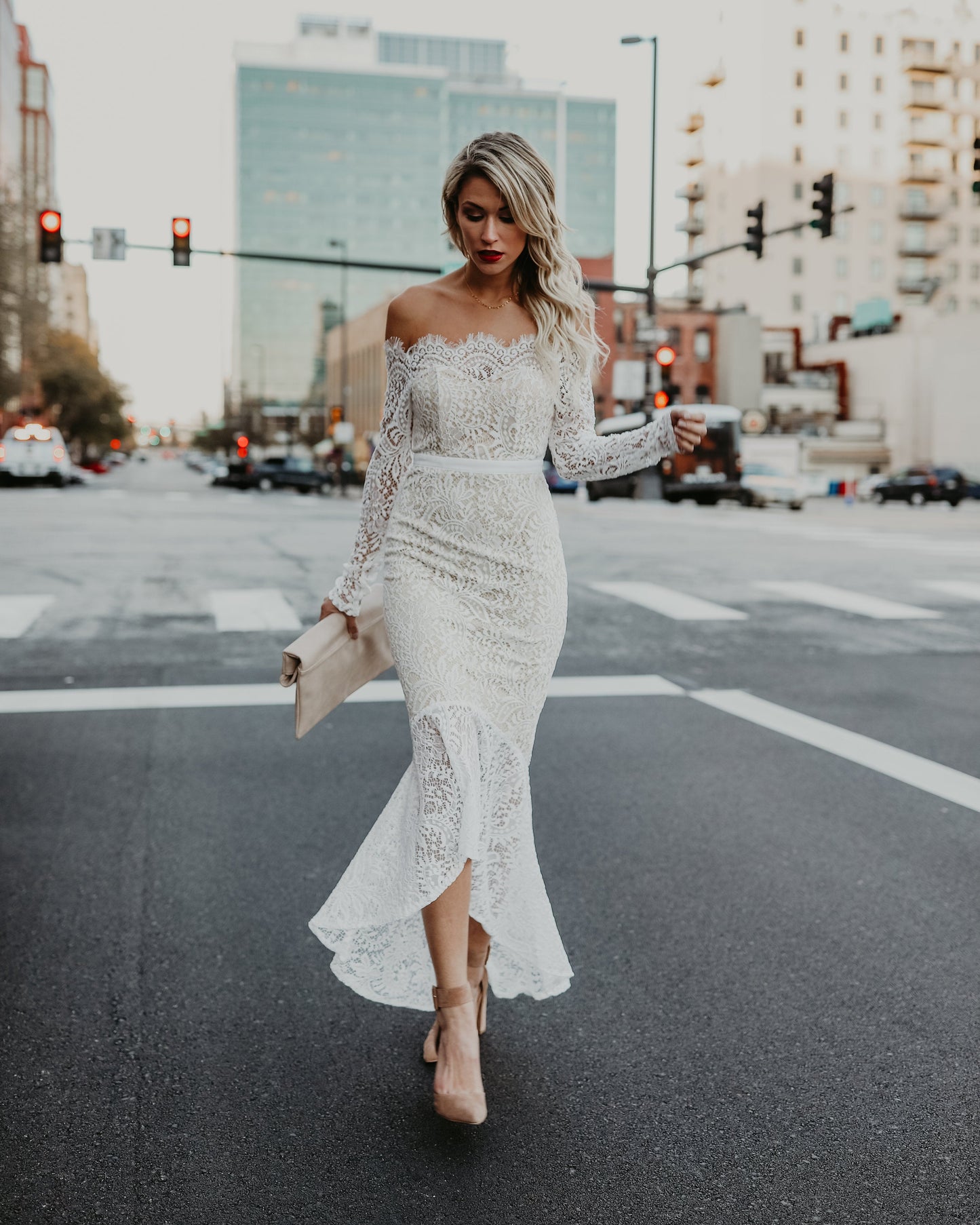 Elegance Lace Trumpet Dress - White