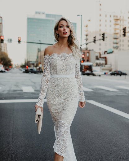 Elegance Lace Trumpet Dress - White