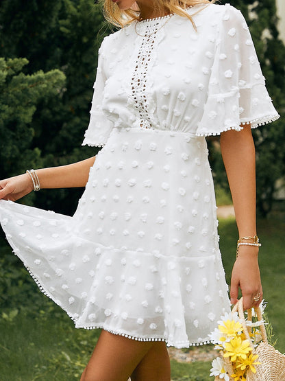 Jacquard Polka Dot Lace Fringed Dress