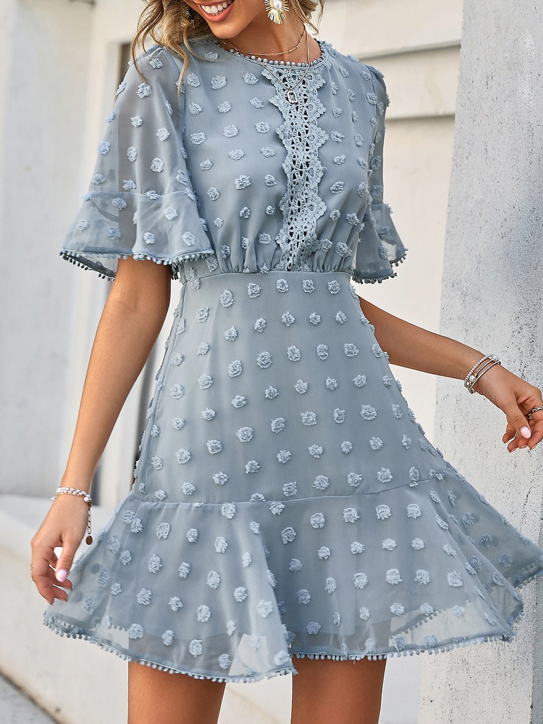 Jacquard Polka Dot Lace Fringed Dress Ins Street