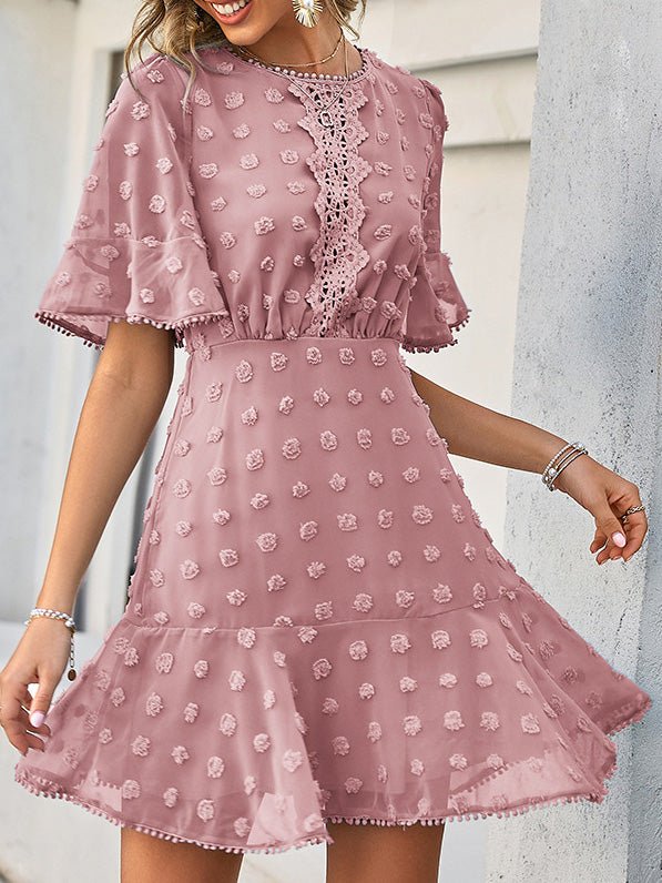 Jacquard Polka Dot Lace Fringed Dress