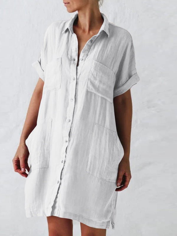 Lapel Short Sleeve Pocket Shirt Dress Ins Street