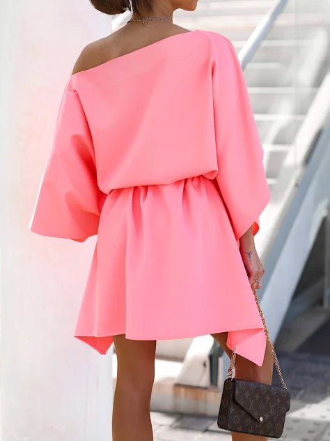 Loose Off-Shoulder Belted Doll Sleeve Dress