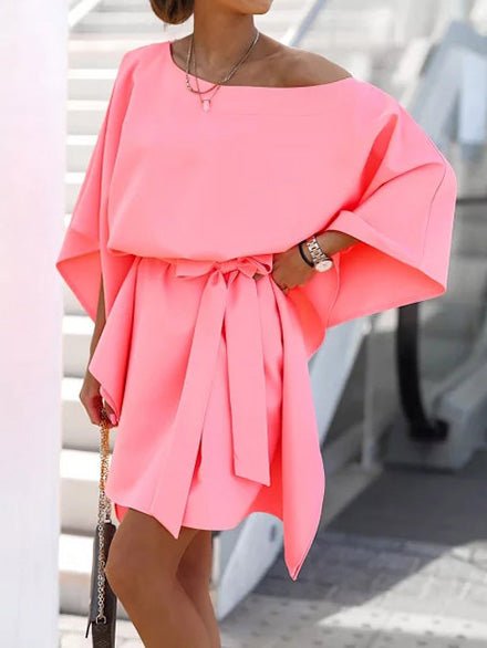 Loose Off-Shoulder Belted Doll Sleeve Dress Ins Street