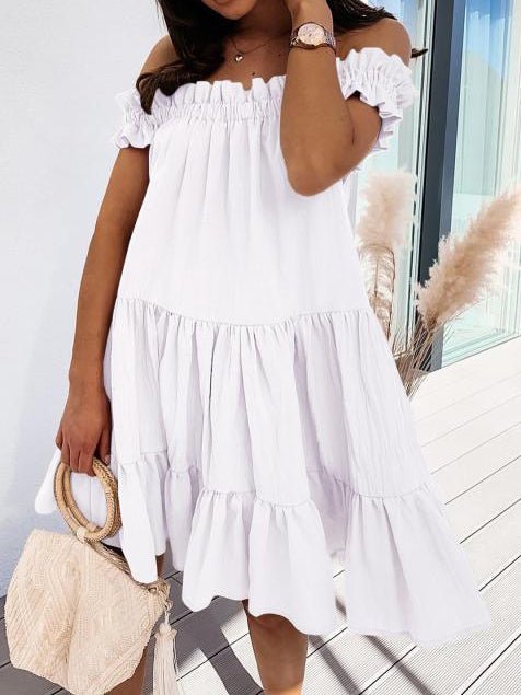 Loose One Word Collar Ruffle Dress Ins Street