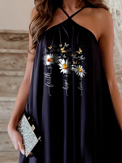 Print Halter Off Shoulder Sleeveless Dress