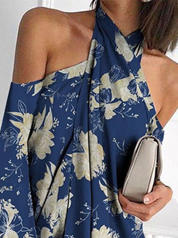 Printed Halter Off-Shoulder Irregular Dress