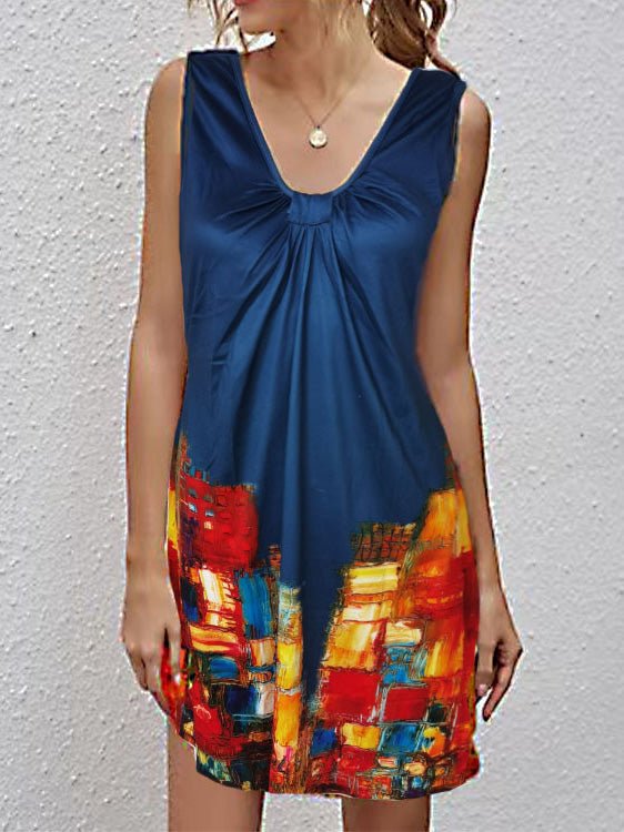 V-Neck Printed Sleeveless Casual Dress Ins Street