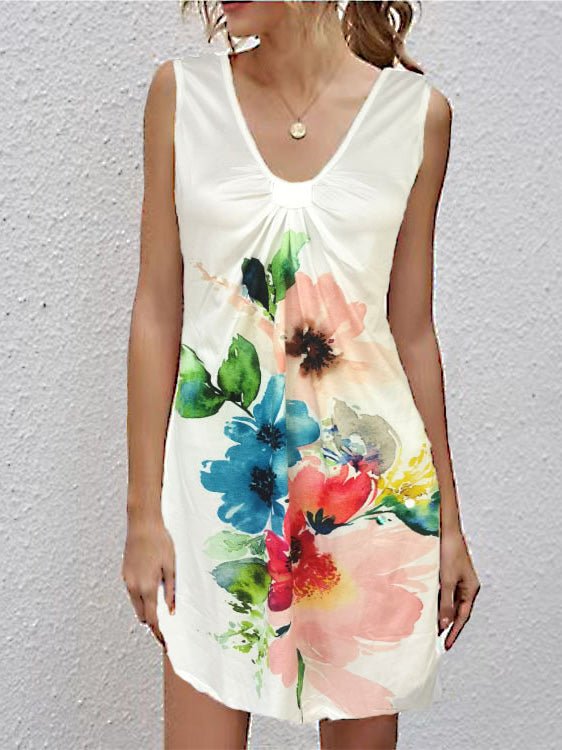 V-Neck Printed Sleeveless Casual Dress Ins Street