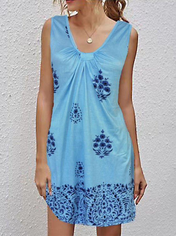 V-Neck Printed Sleeveless Casual Dress Ins Street