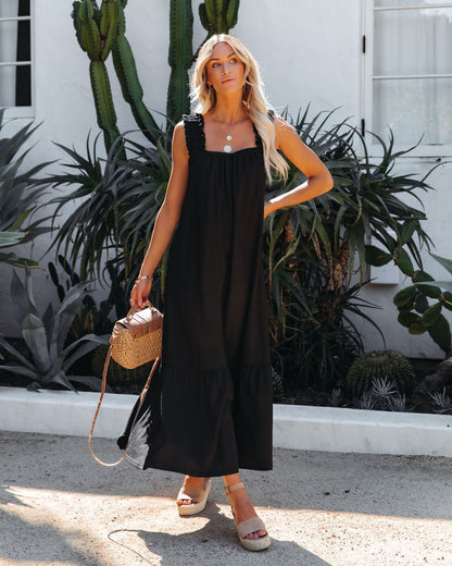 You Are Loved Ruched Strap Maxi Dress - Black